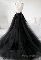 Classic Black Lace Tulle Long Formal Prom Dress Black Formal Dress