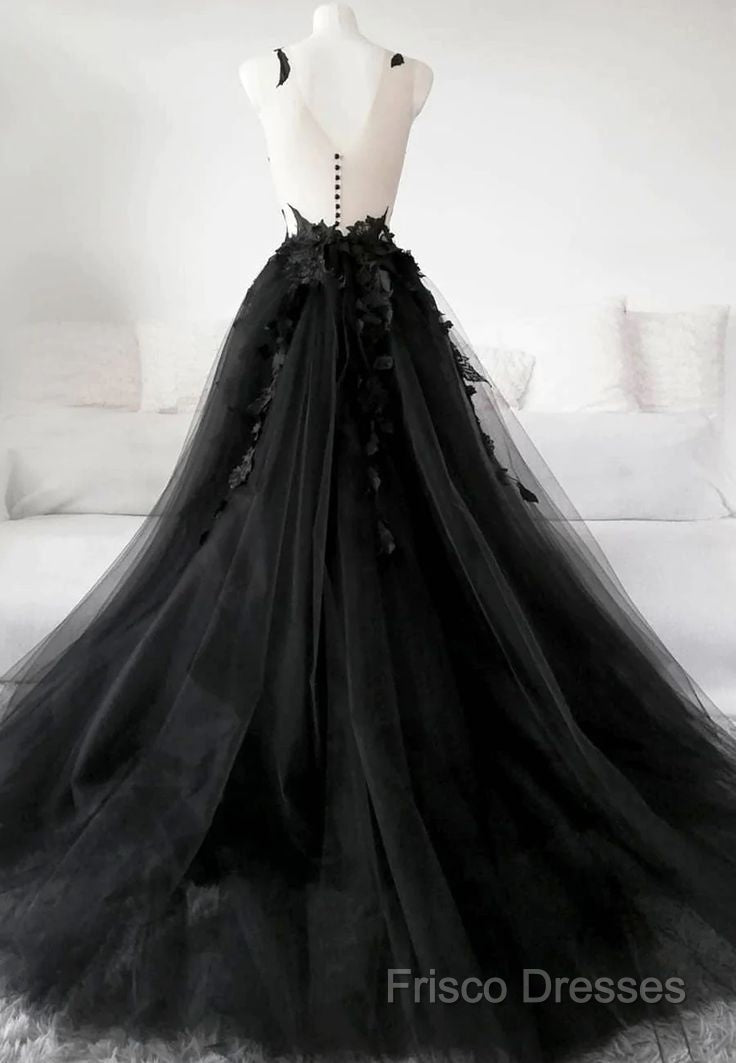 Classic Black Lace Tulle Long Formal Prom Dress Black Formal Dress