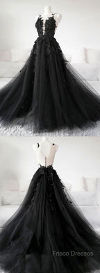 Classic Black Lace Tulle Long Formal Prom Dress Black Formal Dress
