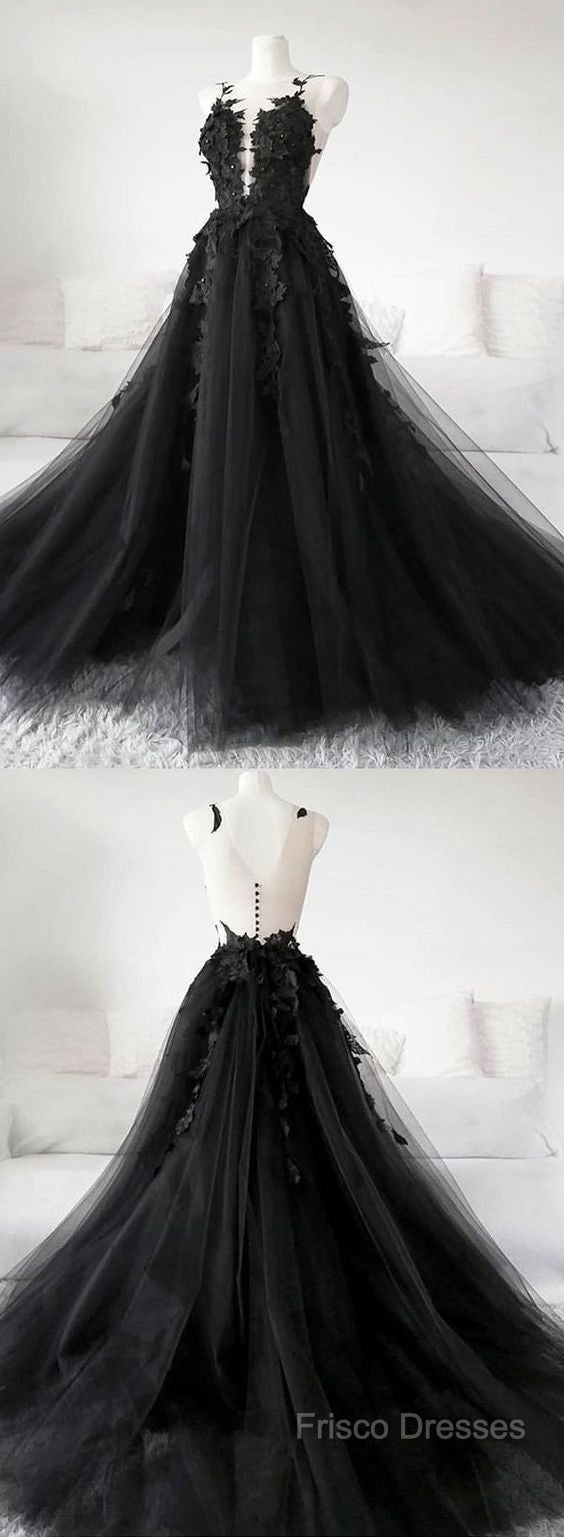 Classic Black Lace Tulle Long Formal Prom Dress Black Formal Dress