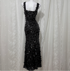 Classic Black Mermaid Square Neck Spaghetti Strap Sequin Long Prom Dress Evening Dress