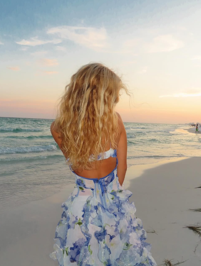 Classic Blue Floral Prom Dresses Long Evening Gown