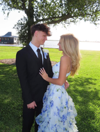 Classic Blue Floral Prom Dresses Long Evening Gown