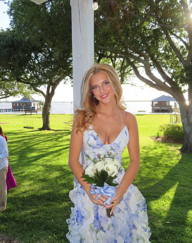 Classic Blue Floral Prom Dresses Long Evening Gown