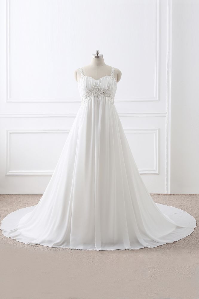 Classic Fabulous A Line Chiffon Wedding Dresses Straps Appliques Lace Up Bridal Gowns Secondary image