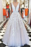 Classic Ivory Long Formal Prom Dress With Lace Appliques