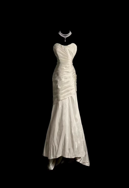 Classic Ivory Strapless Ruffled Satin Mermaid Long Prom Dress Evening Dress Main image