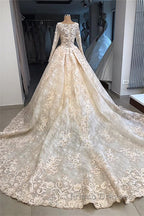 Classic Scoop Long Sleevess Appliques Ball Gown Wedding Dress