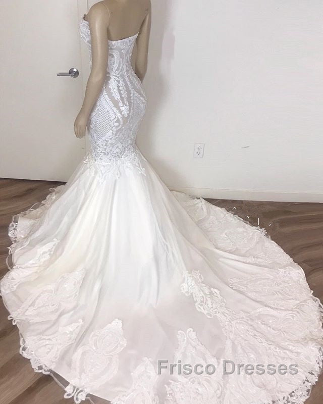 Classic Sleeveless Sweetheart Lace Appliques Mermaid Slim Bridal Wedding Dress Secondary image