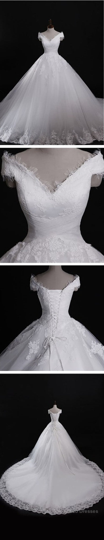 Classic Style Off Shoulder Lace Up Vantage Lace Wedding Dresses, Secondary image