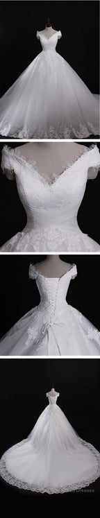 Classic Style Off Shoulder Lace Up Vantage Lace Wedding Dresses,
