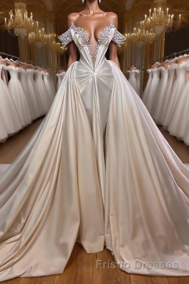 Classic V-Neck Off-the-Shoulder Formal Prom Dresses with Beads Main image