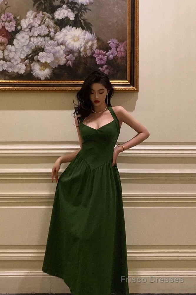 Classy A Line Halter Dark Green Prom Dresses Birthday Outfits Evening Gown Main image