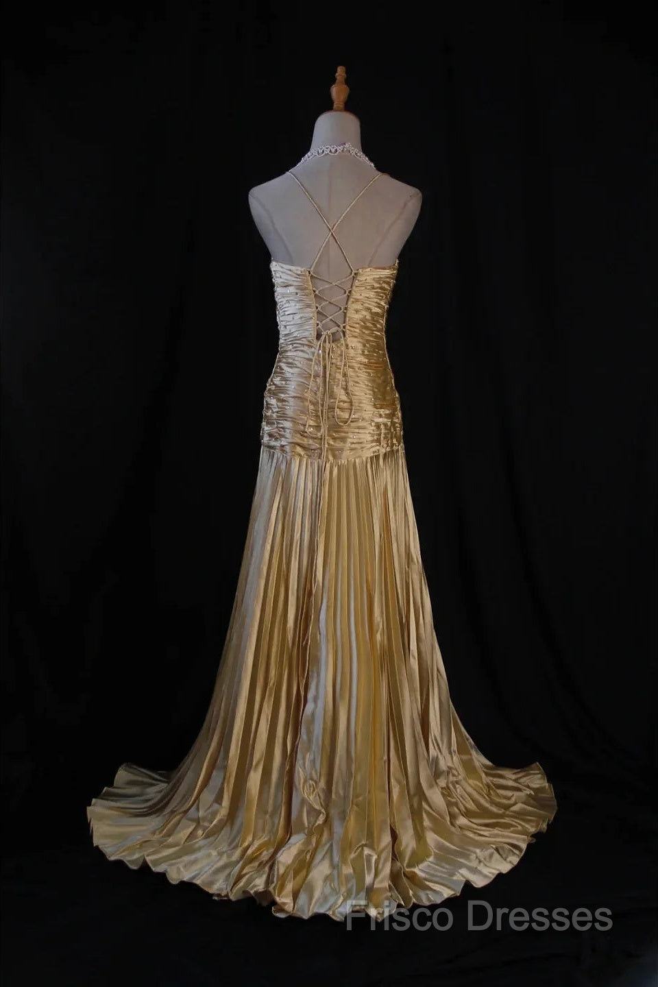 Classy A Line Halter Gold Satin Beads Long Formal Dress Formal Prom Dress Secondary image