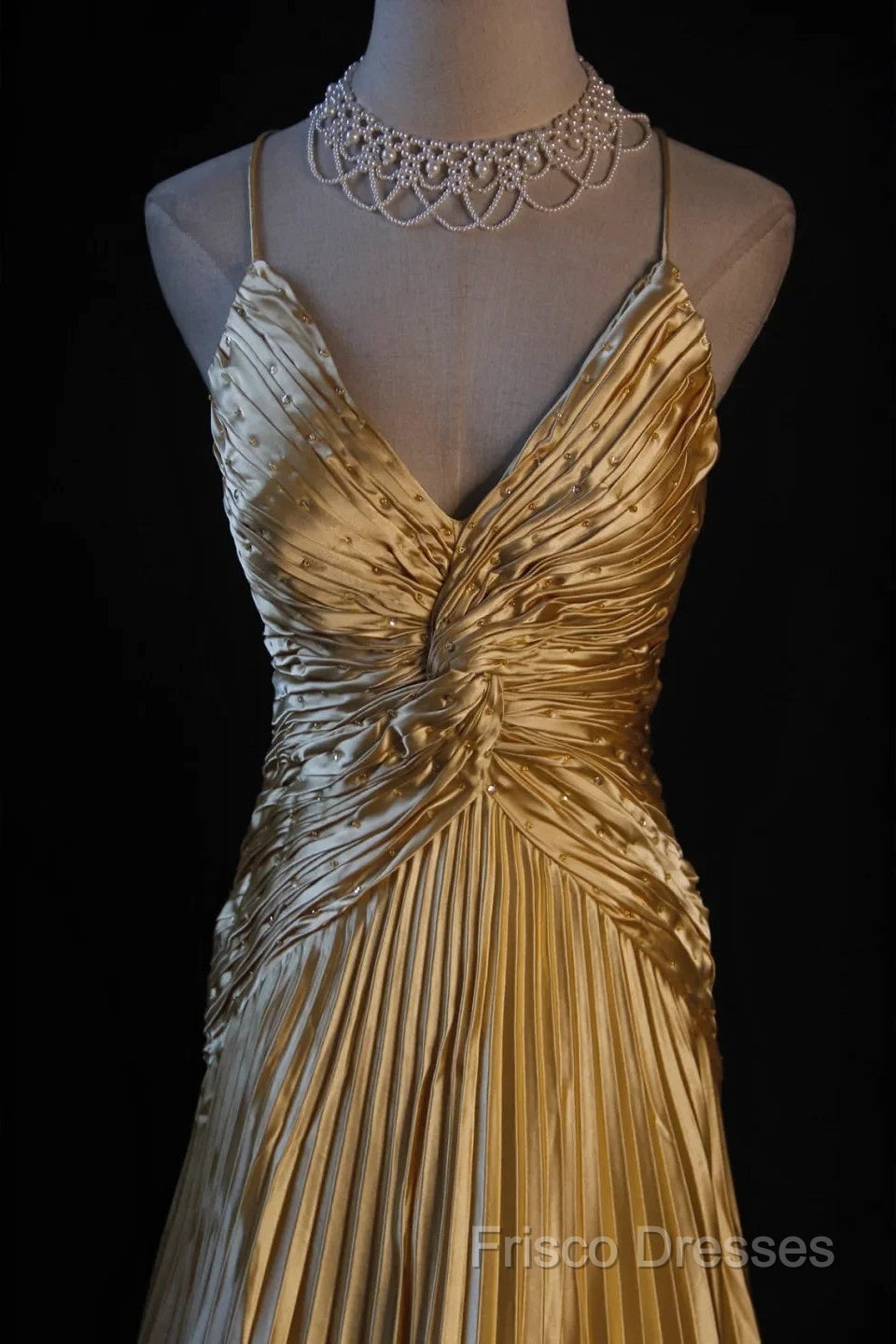 Classy A Line Halter Gold Satin Beads Long Formal Dress Formal Prom Dress