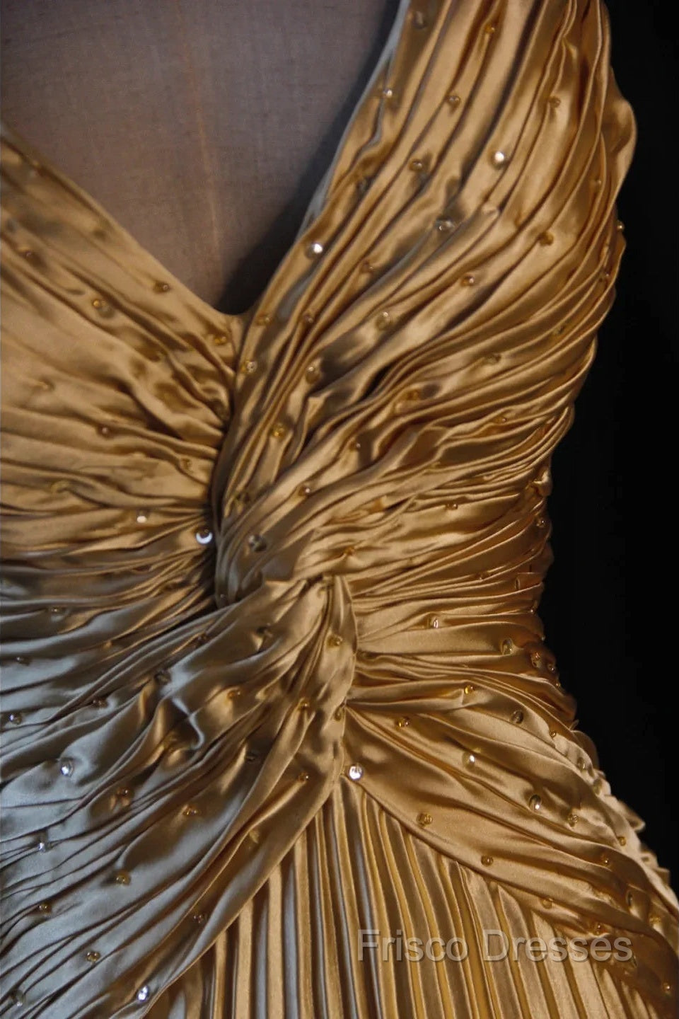 Classy A Line Halter Gold Satin Beads Long Formal Dress Formal Prom Dress