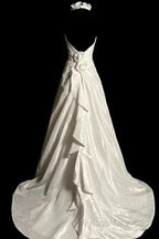 Classy A Line Halter Satin Ivory Long Wedding Dress Bridal Dress