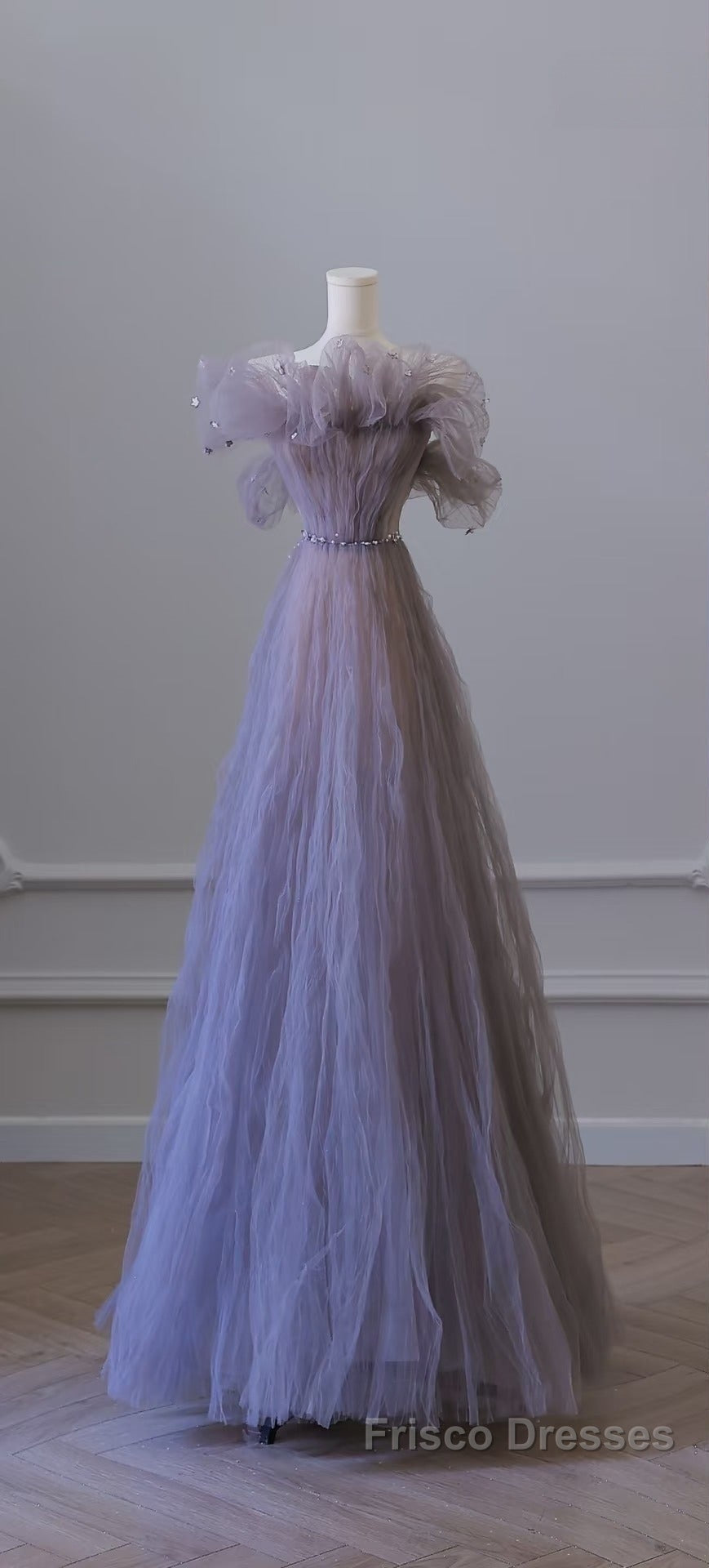 Classy A Line Off The Shoulder Lilac Tulle Long Evening Dress Formal Prom Dress Secondary image