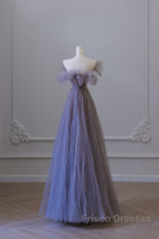 Classy A Line Off The Shoulder Lilac Tulle Long Evening Dress Formal Prom Dress