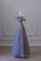 Classy A Line Off The Shoulder Lilac Tulle Long Evening Dress Formal Prom Dress