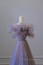 Classy A Line Off The Shoulder Lilac Tulle Long Evening Dress Formal Prom Dress
