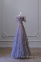 Classy A Line Off The Shoulder Lilac Tulle Long Evening Dress Formal Prom Dress