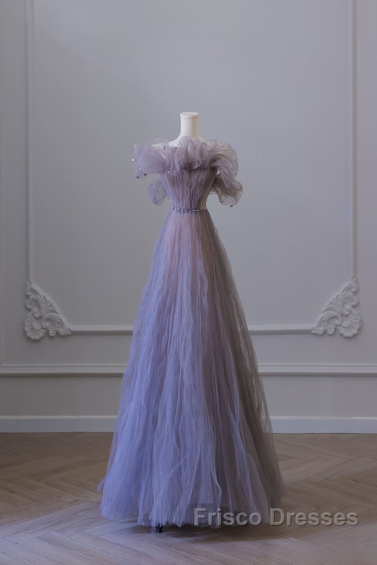 Classy A Line Off The Shoulder Lilac Tulle Long Evening Dress Formal Prom Dress