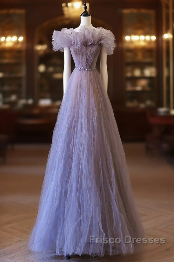 Classy A Line Off The Shoulder Lilac Tulle Long Evening Dress Formal Prom Dress