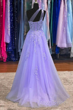 Classy A-Line One Shoulder Lavender Long Formal Prom Dress