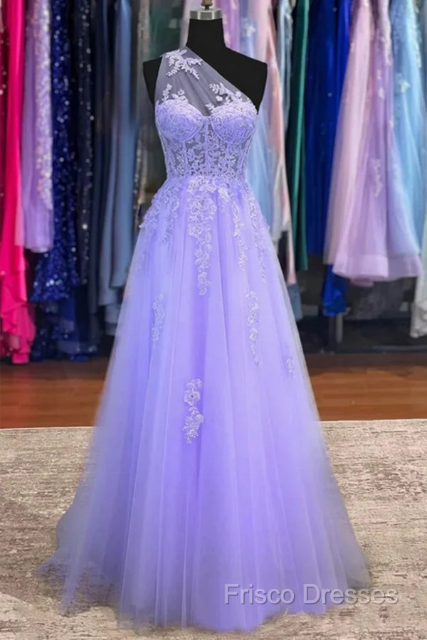 Classy A-Line One Shoulder Lavender Long Formal Prom Dress