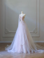 Classy A Line One Shoulder Tulle Lace Long Evening Dress Prom Dresses