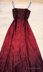 Classy A Line Spaghetti Straps Burgundy Beads Long Prom Dress