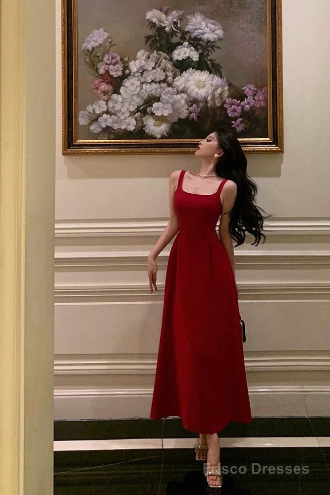 Classy A Line Spaghetti Straps Red Prom Dresses Birthday Outfits Evening Gown Secondary image