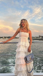Classy A Line Spaghetti Straps White Lace Long Evening Dress Prom Dresses