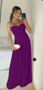 Classy A Line Strapless Light Pink Chiffon Long Prom Dresses Evening Dress With Ruffles