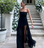 Classy A Line Strapless White Chiffon Long Evening Dress Prom Dresses