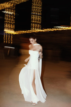 Classy A Line Strapless White Chiffon Long Evening Dress Prom Dresses