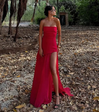 Classy A Line Strapless White Chiffon Long Evening Dress Prom Dresses
