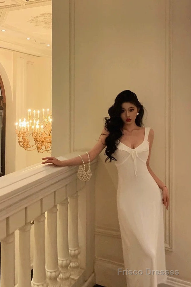 Classy A Line Straps White Prom Dresses Birthday Outfits Evening Gown Secondary image