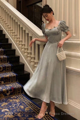 Classy A Line Sweetheart Blue Satin Prom Dresses Birthday Outfits Evening Gown