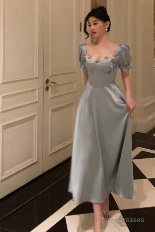 Classy A Line Sweetheart Blue Satin Prom Dresses Birthday Outfits Evening Gown Main image
