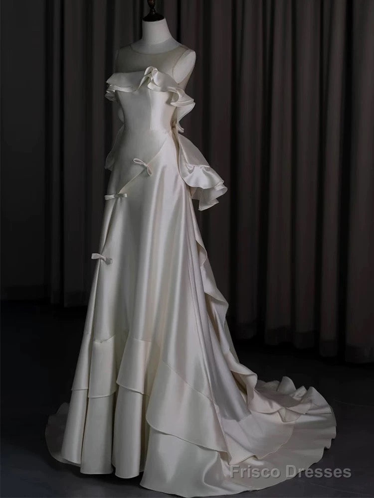 Classy Ball Gown Scoop Satin Ruffles Ivory Wedding Dresses Brides Dress Main image