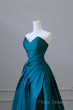 Classy Ball Gown Strapless Satin Ruffles Long Formal Dress Formal Prom Dress