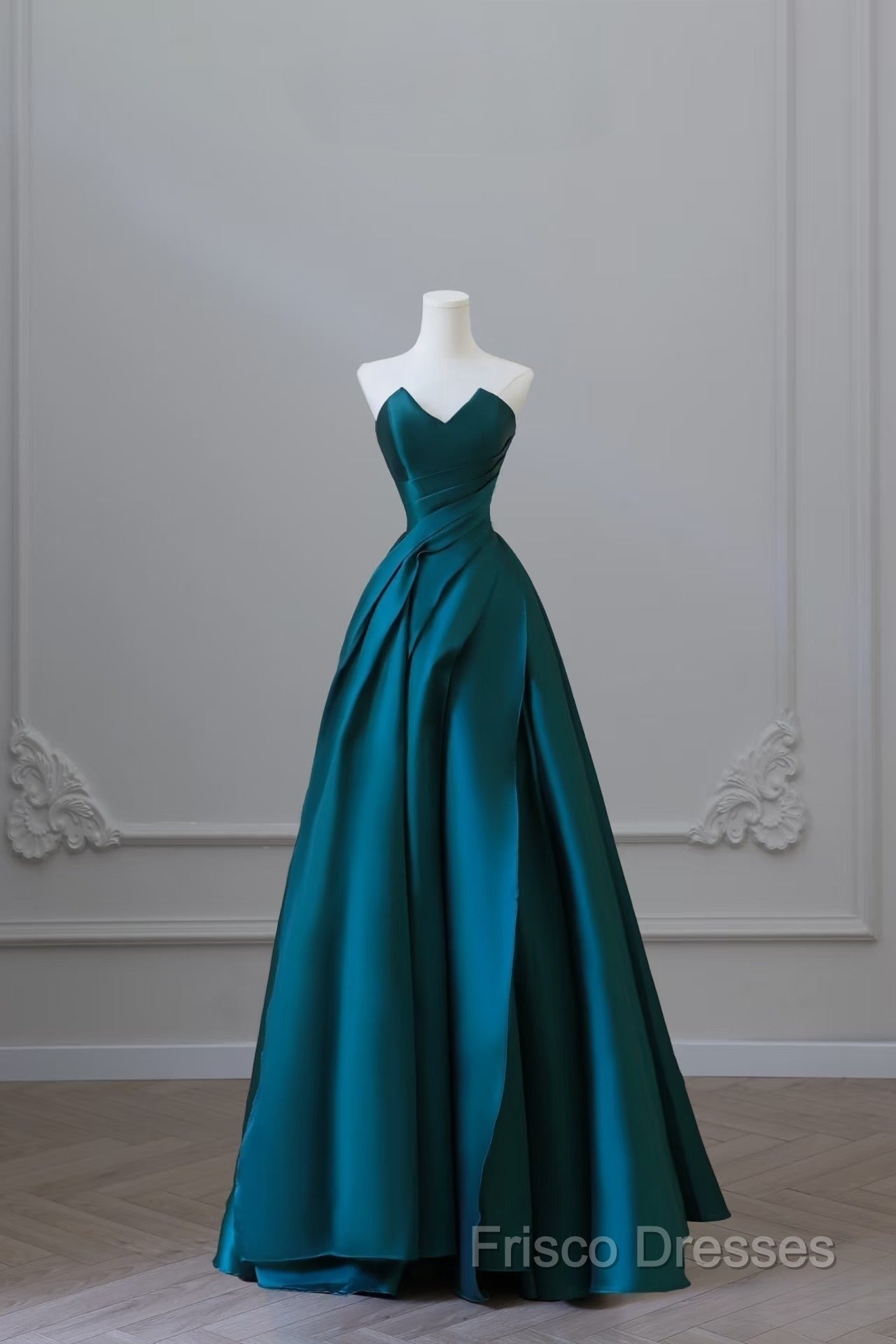 Classy Ball Gown Strapless Satin Ruffles Long Formal Dress Formal Prom Dress
