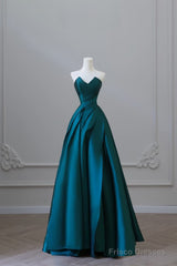 Classy Ball Gown Strapless Satin Ruffles Long Evening Dress Prom Dresses