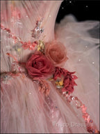Classy Ball Gown Sweetheart Pink Floral Tulle Long Formal Dress Formal Prom Dress
