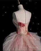 Classy Ball Gown Sweetheart Pink Floral Tulle Long Formal Dress Formal Prom Dress