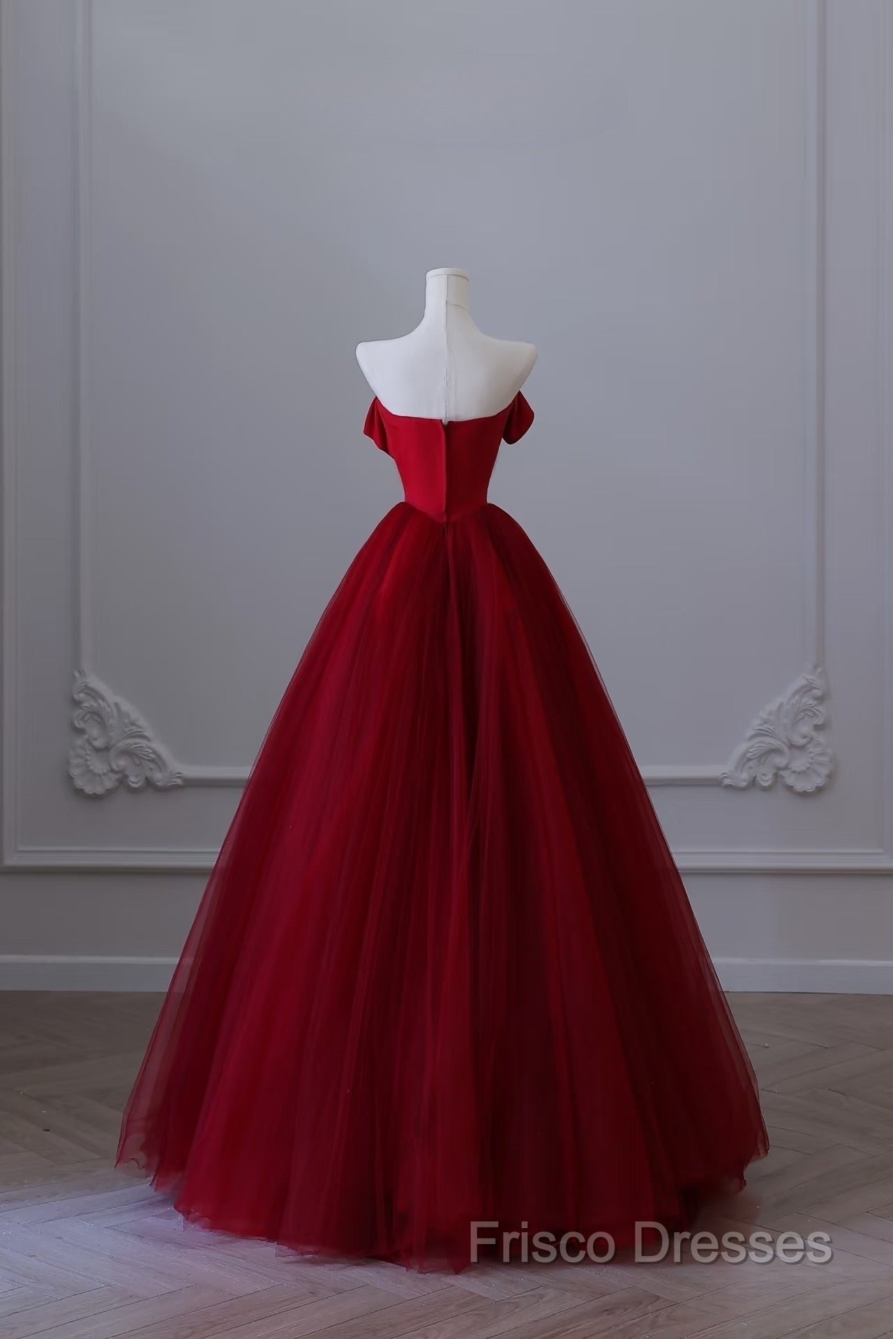 Classy Balll Gown Strapless Red Tulle Long Formal Dress Formal Prom Dress