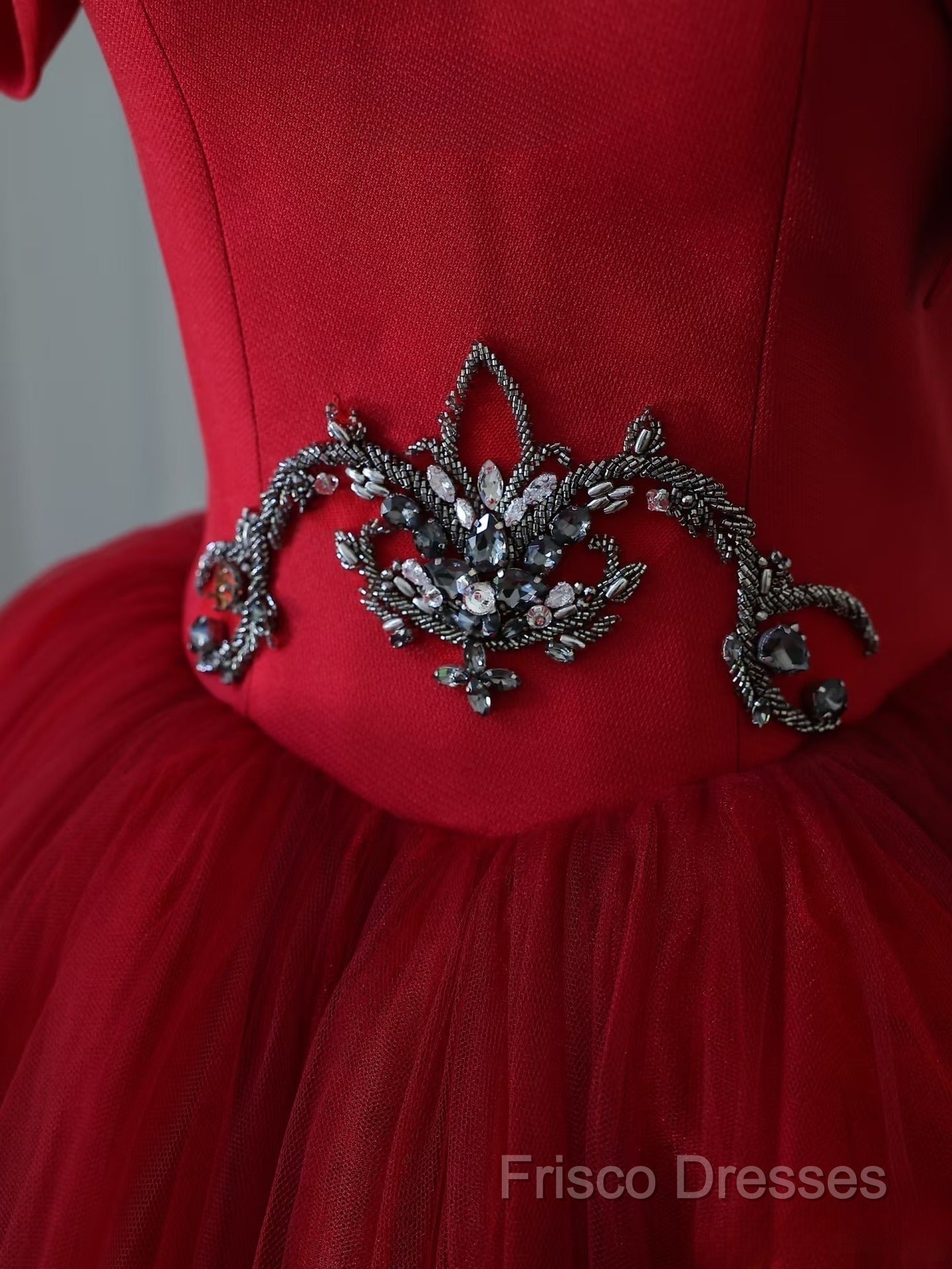 Classy Balll Gown Strapless Red Tulle Long Formal Dress Formal Prom Dress