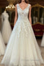 Classy Long A-Line Sweetheart Appliques Lace Tulle Backless Wedding Dress